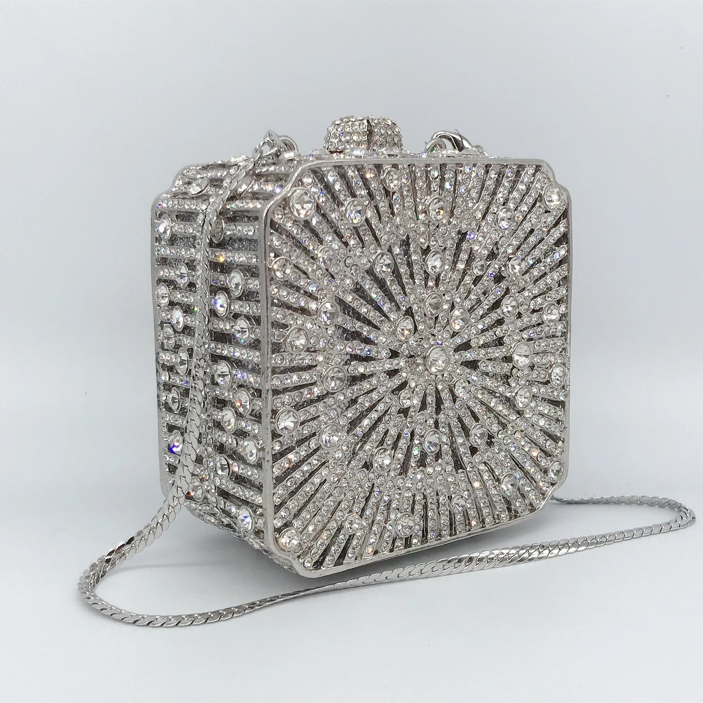 Women Clutch Bag Small Square Box, Full Cover Rhinestone Crystal Evening Bag, Handmade Bridal Party Wedding Prom Dinner Purse
