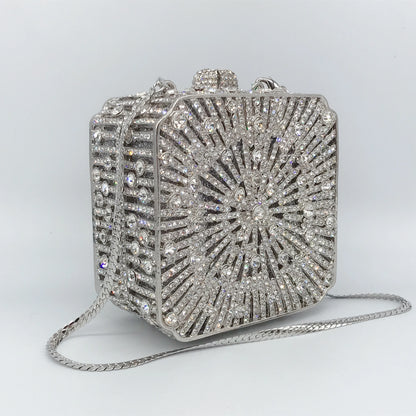 Women Clutch Bag Small Square Box, Full Cover Rhinestone Crystal Evening Bag, Handmade Bridal Party Wedding Prom Dinner Purse