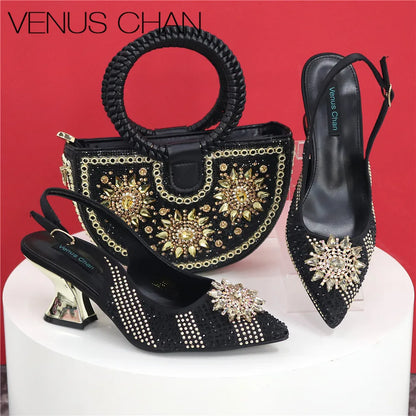 Italian Design Evening Shoes And Bag Paired With Handmade Petal Clutches Pointed Toe High-Heel Shoes For Women Party Shoes
