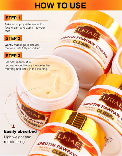 LKIAE Arbutin Pawpaw Face Cream For Women, Black Spots & Acne Correcting, Lightening Skin, Easily Absorbed, Lightweight, 80ml