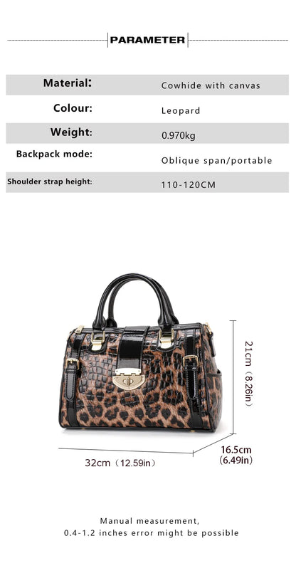 Leopard Print Women's Handbag New 2026 Fashionable and Elegant Ladies Bag Cow Leather Shoulder Bag Large Capacity Genuine