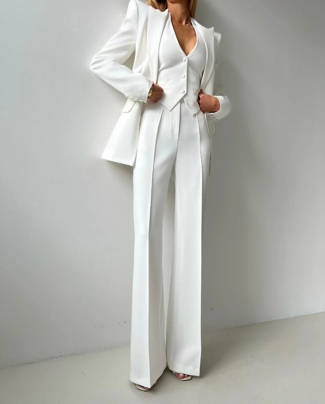 White Women Wedding Pants Suits Slim Fit Ladies Prom Evening Birthday Party Guest Formal Wear Custom Made 3 Pieces