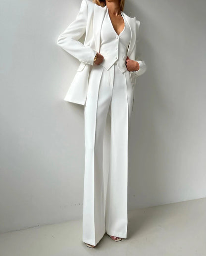 White Women Wedding Pants Suits Slim Fit Ladies Prom Evening Birthday Party Guest Formal Wear Custom Made 3 Pieces