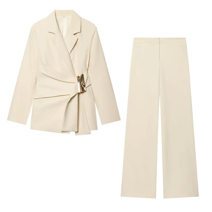 KONDALA Office Lady Chic White Women Blazer Suit Solid Long Sleeve Blazer Long Zipper Pants Fashion 2026 Spring Summer Suit