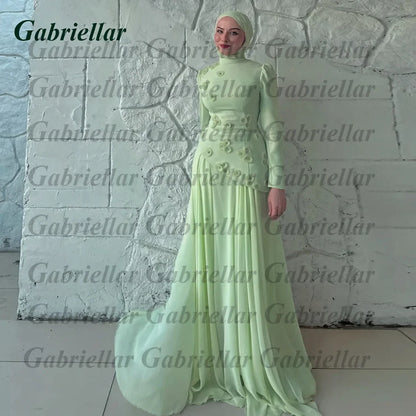 Gabriellar Trendy 3D Appliques Celebrity Dress Kuwait Full Sleeves High Neck Chiffon Formal Party Maxi Gown for Women Customized