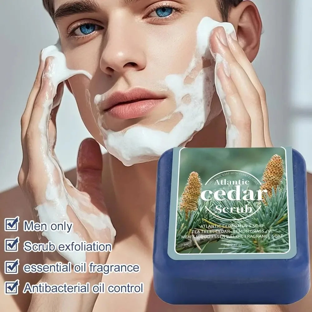 Men's Cedar Essential Oil Soap Travel Portable Hotel Soap Deep Cleansing Woody Fragrance Handmade Soap, Face and Body Soap
