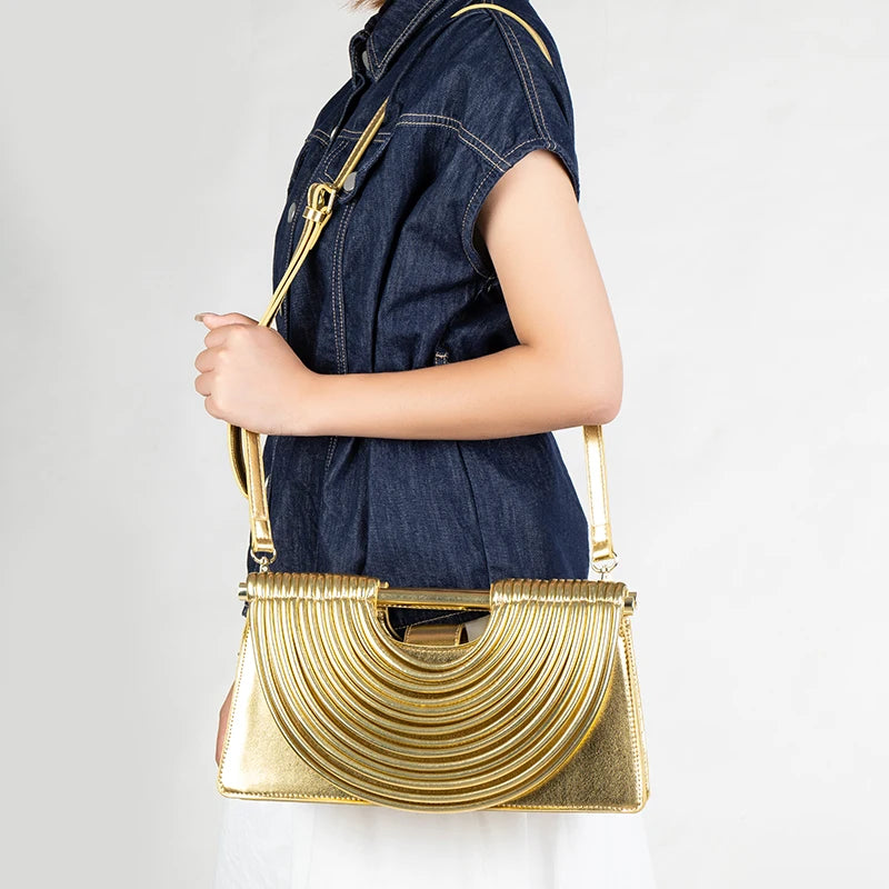 Handbags for Women 2025 New Gold Luxury Designer Brand Handwoven Noodle Bags Leather Pulled Hobo Silver Evening Clutch Chic