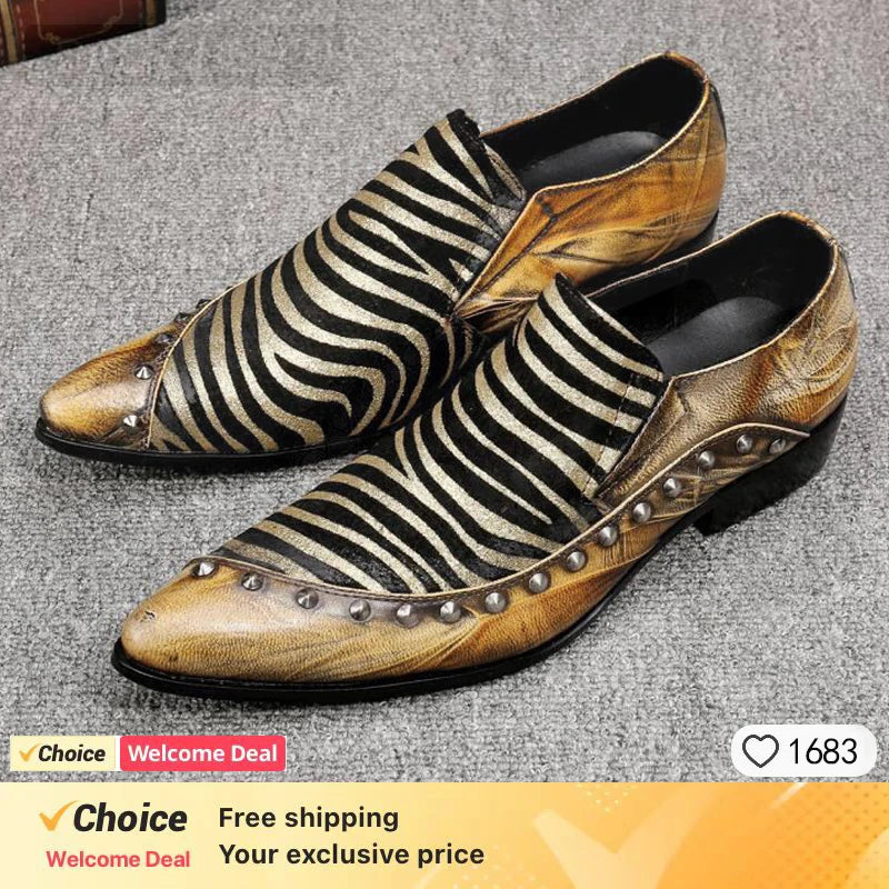 2024 Western Fashion Pointed Metal Toe Dress Shoes Blue Grey Party Wedding Leather Shoes for Men