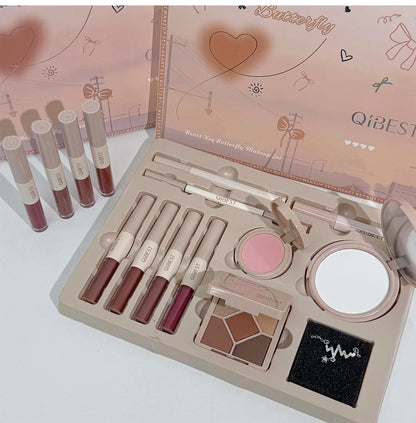 Makeup Gift Box Butterfly Bow Heart Limited Lipstick Powder Blush Eyeshadow Makeup Gift Box Set and Necklace Gifts for Women