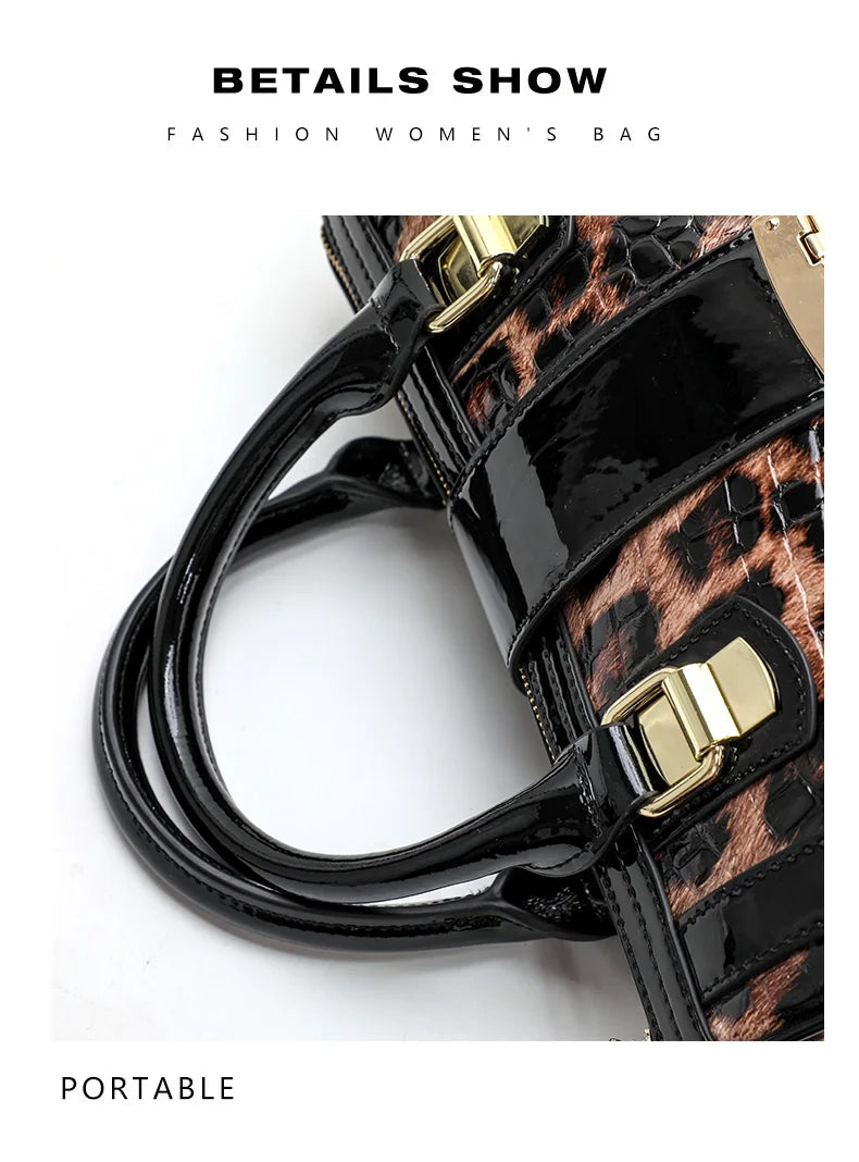 Leopard Print Women's Handbag New 2026 Fashionable and Elegant Ladies Bag Cow Leather Shoulder Bag Large Capacity Genuine
