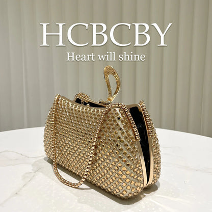 Gold sparkling luxury full diamond box dinner bag, women's fashion temperament high-end handbag clutch