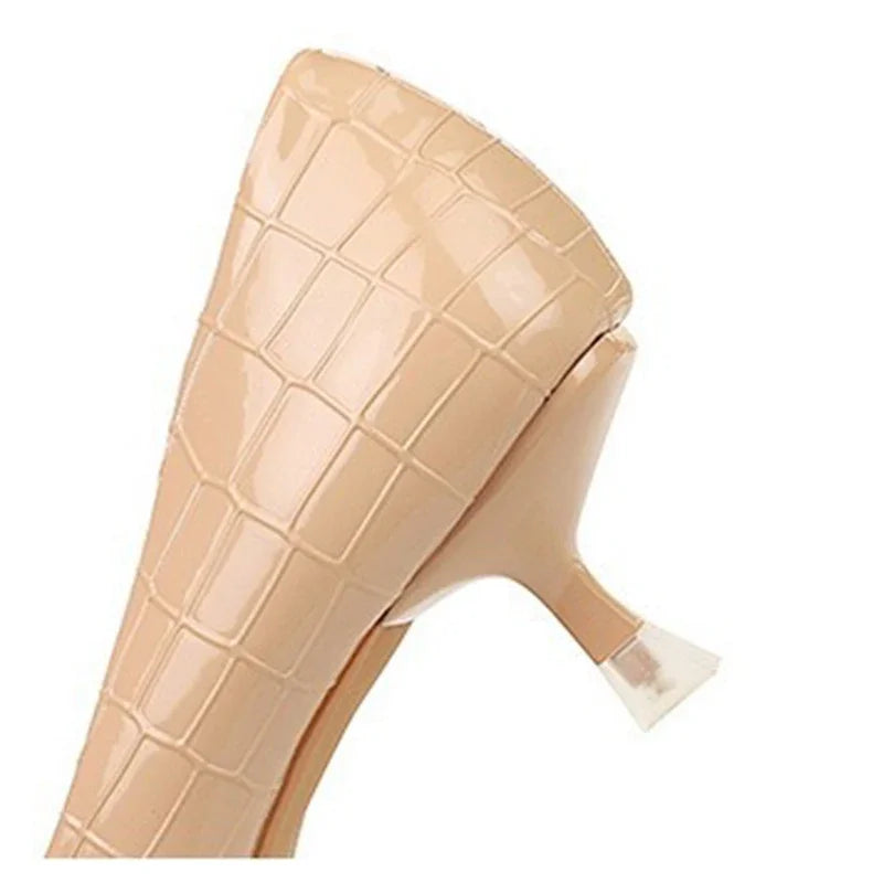 Women 4.5cm High Heels Fashion Apricot Work Pumps Lady Patent Leather Pointed Toe High Heels Female Elegant Metal Chain Shoes
