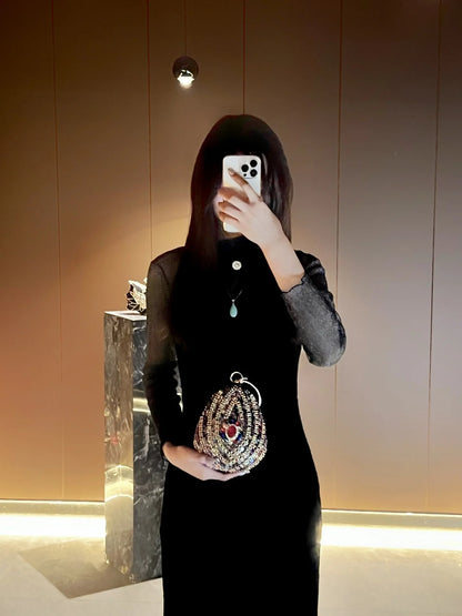 New high-end rhinestone handbag bag fashionable personalized dinner handbag light luxury messenger bag heavy industry handbag