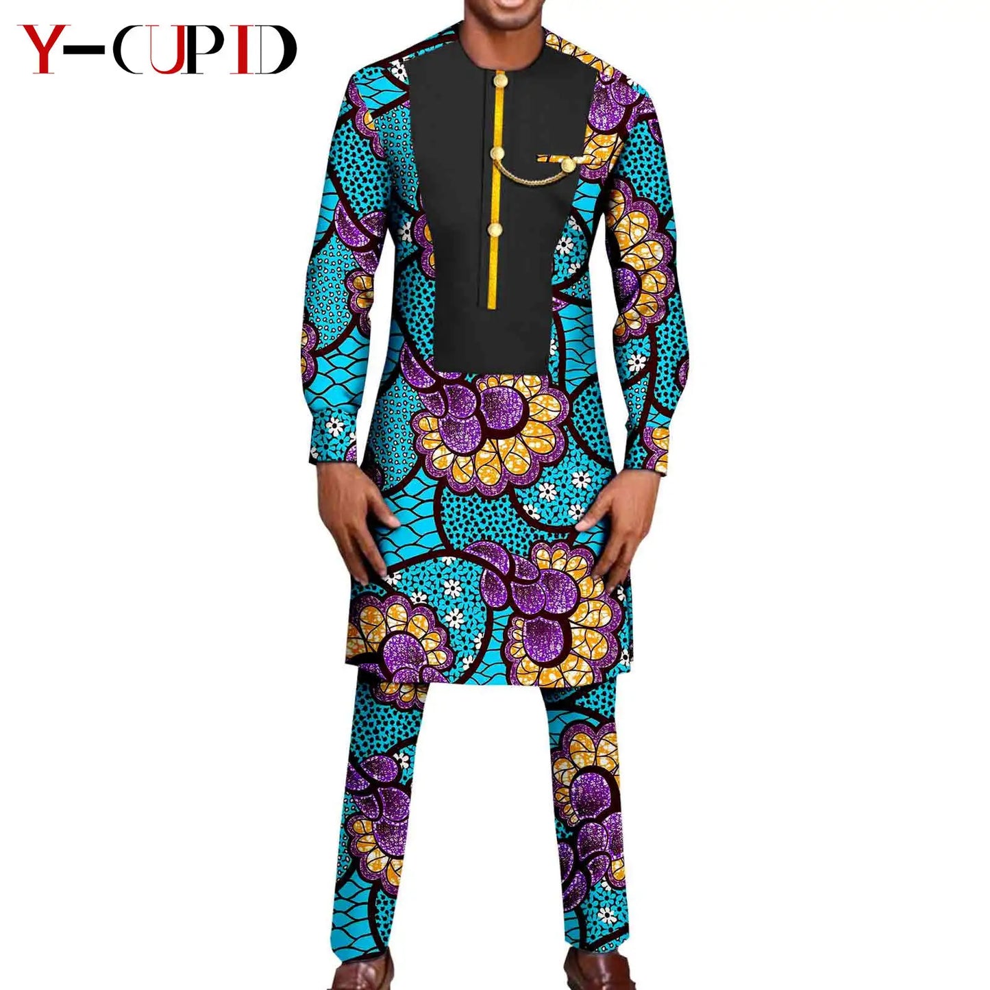 African Print Long Dresses for Women Matching Men Outfit Dashiki Top and Pant Sets Couples Clothes Kaftan Party Outwear Y23C054