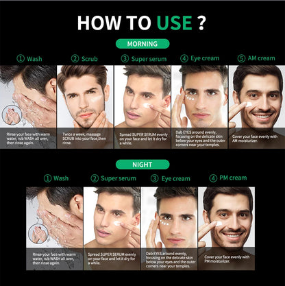 Skin Care Set for Men Essential Routine Daily Face Wash Facial Scrub Moisturizer SPF Night Cream Hydrated Skin Gifts For Men Ski