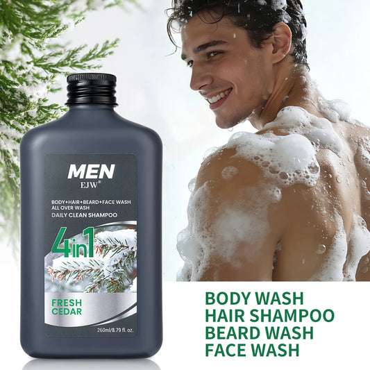Men 4-in-1 Body, Hair, Beard and Face Wash - Hydrates Skin, Beard and Hair All Day, Strengthen Hair and Beard, Gift for He..