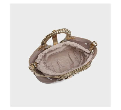 New Women's Fashionable Ring Design Crossbody Bag Hollowed Out Inner Bag Shell Bag Vegetable Basket Handbag Retro Woven Handbag