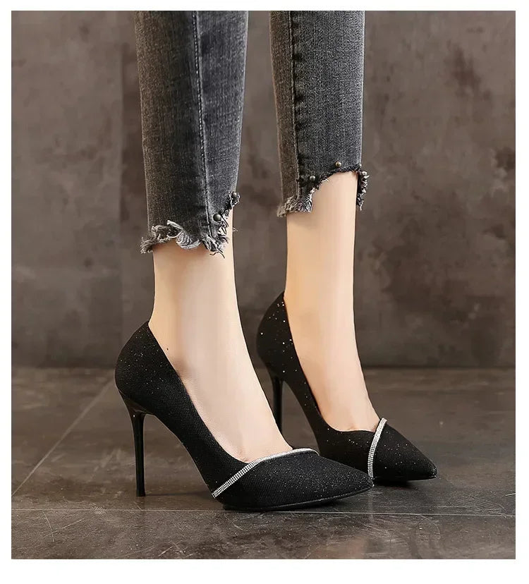 High Heels Women with 2024 New Spring and Autumn Pointy Women's Shoes Dress Wedding Shoes Temperament Banquet Single Shoes