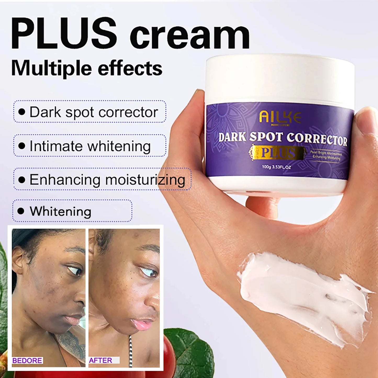 AILKE Glutathione Whitening Cream, Advanced Lightening Lotion, Glowing Cream For All Skin, Reduce Dark Spots, Even Skin Tone
