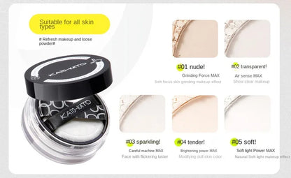 KATO Oil Control Loose Powder Soft Matte Shimmer Setting Finishing Foundation Powder Natural Long Lasting Brighten Skin