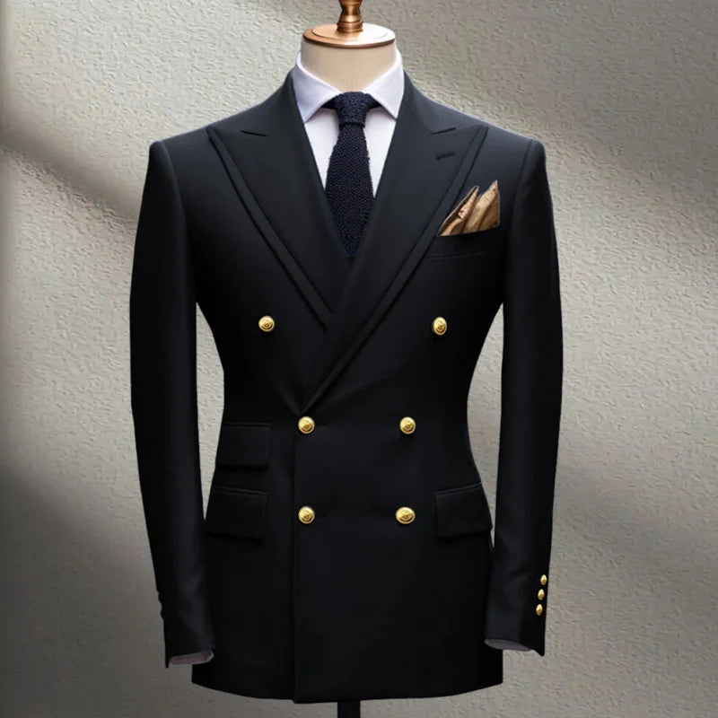 Blue Men's Suit Jacket Slimming Fashion Blazer Double Row Metal Buckle Men's Top Coat for Business Banquet Wedding