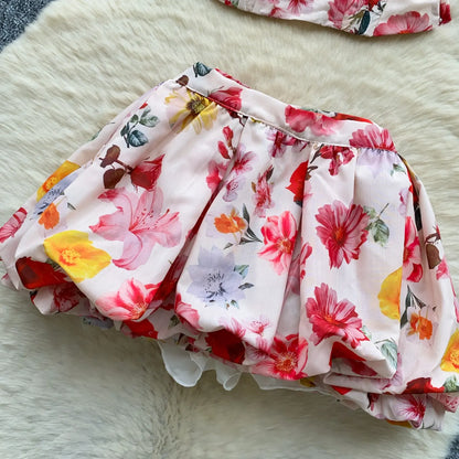 SINGREINY Summer Beach Floral Suits Strapless Sensual Bustier Tank Top+Mini Bud Skirt French Style Women Slim Hotsweet 2Pcs Sets