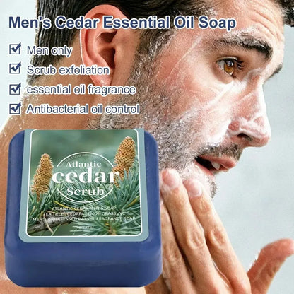 Men's Cedar Essential Oil Soap Travel Portable Hotel Soap Deep Cleansing Woody Fragrance Handmade Soap, Face and Body Soap