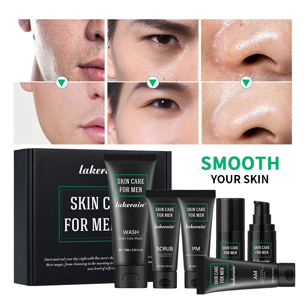 Skin Care Set for Men Essential Routine Daily Face Wash Facial Scrub Moisturizer SPF Night Cream Hydrated Skin Gifts For Men Ski