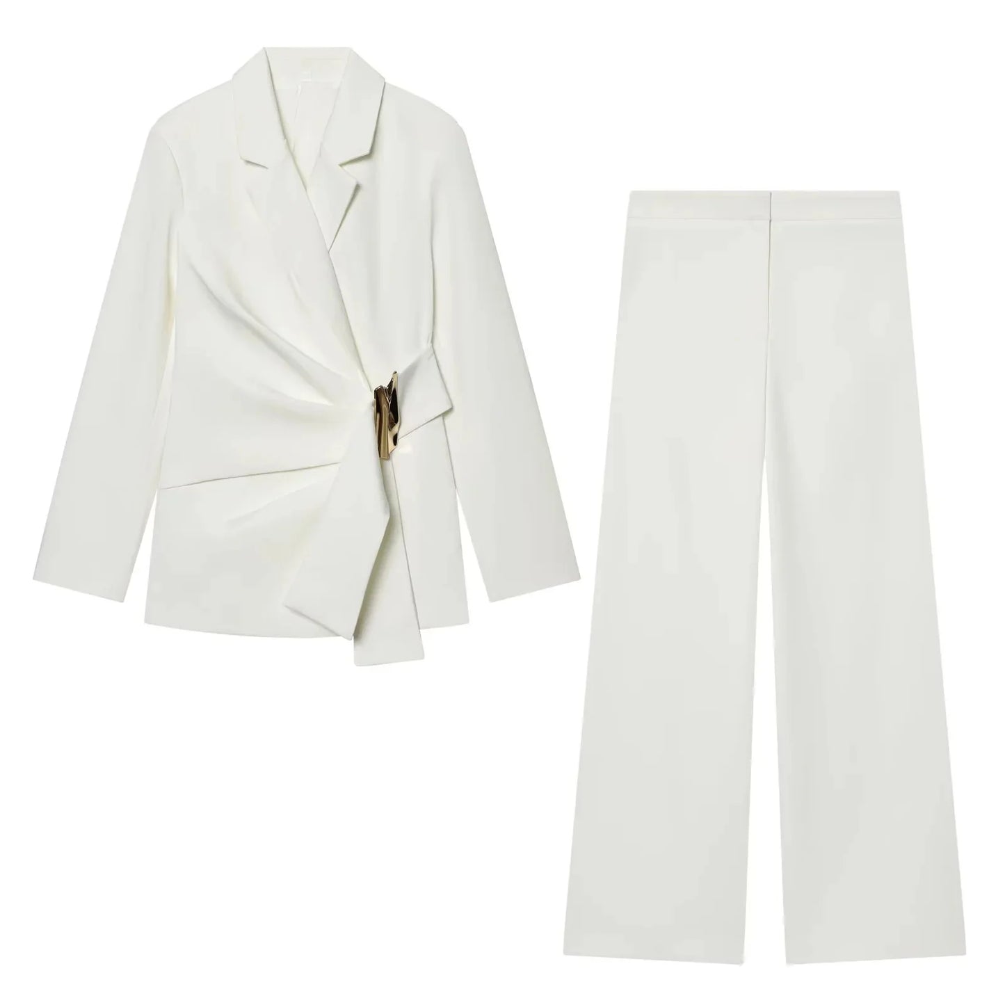 KONDALA Office Lady Chic White Women Blazer Suit Solid Long Sleeve Blazer Long Zipper Pants Fashion 2026 Spring Summer Suit