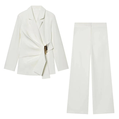KONDALA Office Lady Chic White Women Blazer Suit Solid Long Sleeve Blazer Long Zipper Pants Fashion 2026 Spring Summer Suit