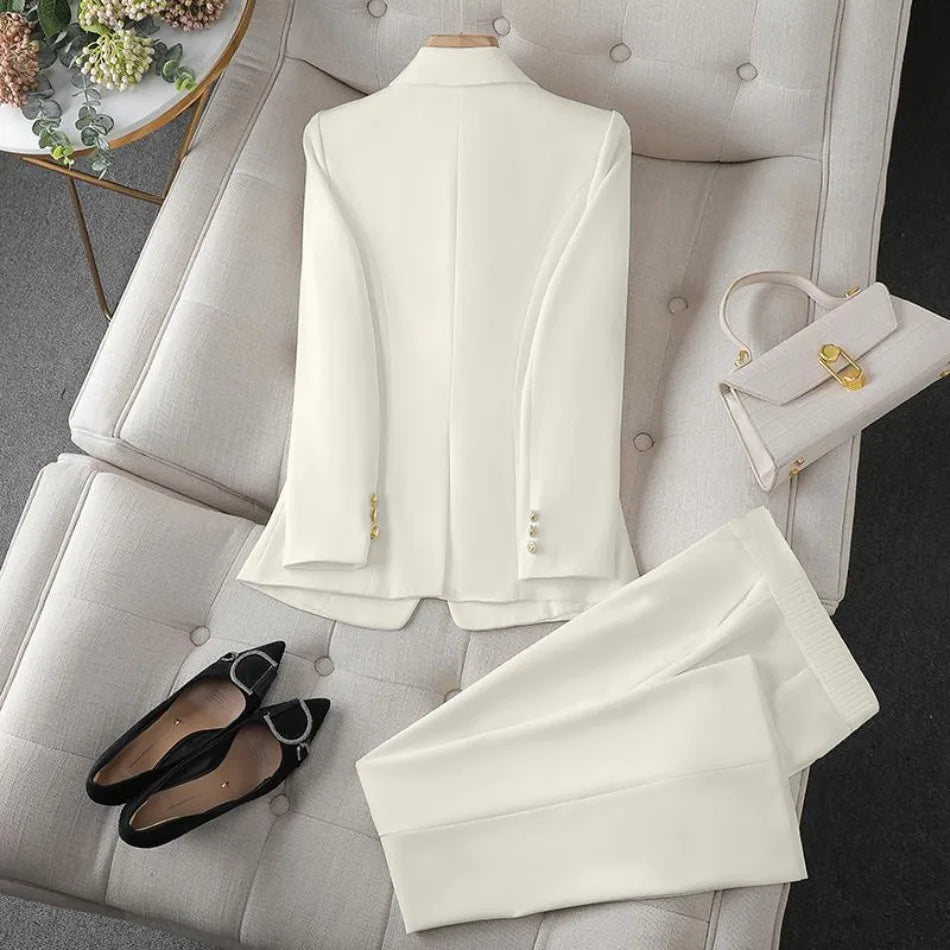 Korean Fashion 2 Piece Set Turn Down Collar Blazers Long Sleeve Slim Fit Pants Women Suits Office Lady Wear Pants Sets for Women
