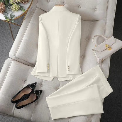 Korean Fashion 2 Piece Set Turn Down Collar Blazers Long Sleeve Slim Fit Pants Women Suits Office Lady Wear Pants Sets for Women