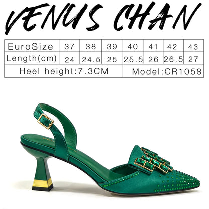 Venus Chan 2026 INS Italy Elegant Rhinestone Pointed Toe High Heels & Matching Bag Set - Perfect for Women's Parties & Weddings