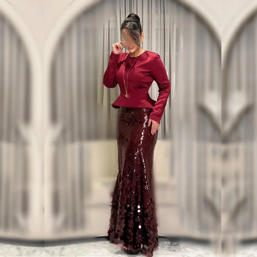 Customized Luxury Women's Evening Gowns for Banquet O-Neck Sequined Trumpet Long Dresses Exquisite Party Dresses