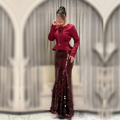 Customized Luxury Women's Evening Gowns for Banquet O-Neck Sequined Trumpet Long Dresses Exquisite Party Dresses