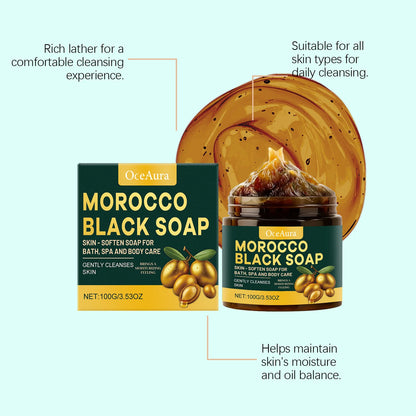 OceAura Morocco Black Soap Deep Cleaning Remove Dead Skin Cells Gentle Care Body Moisturizing Brighten Skin Smoothing Soap 100g
