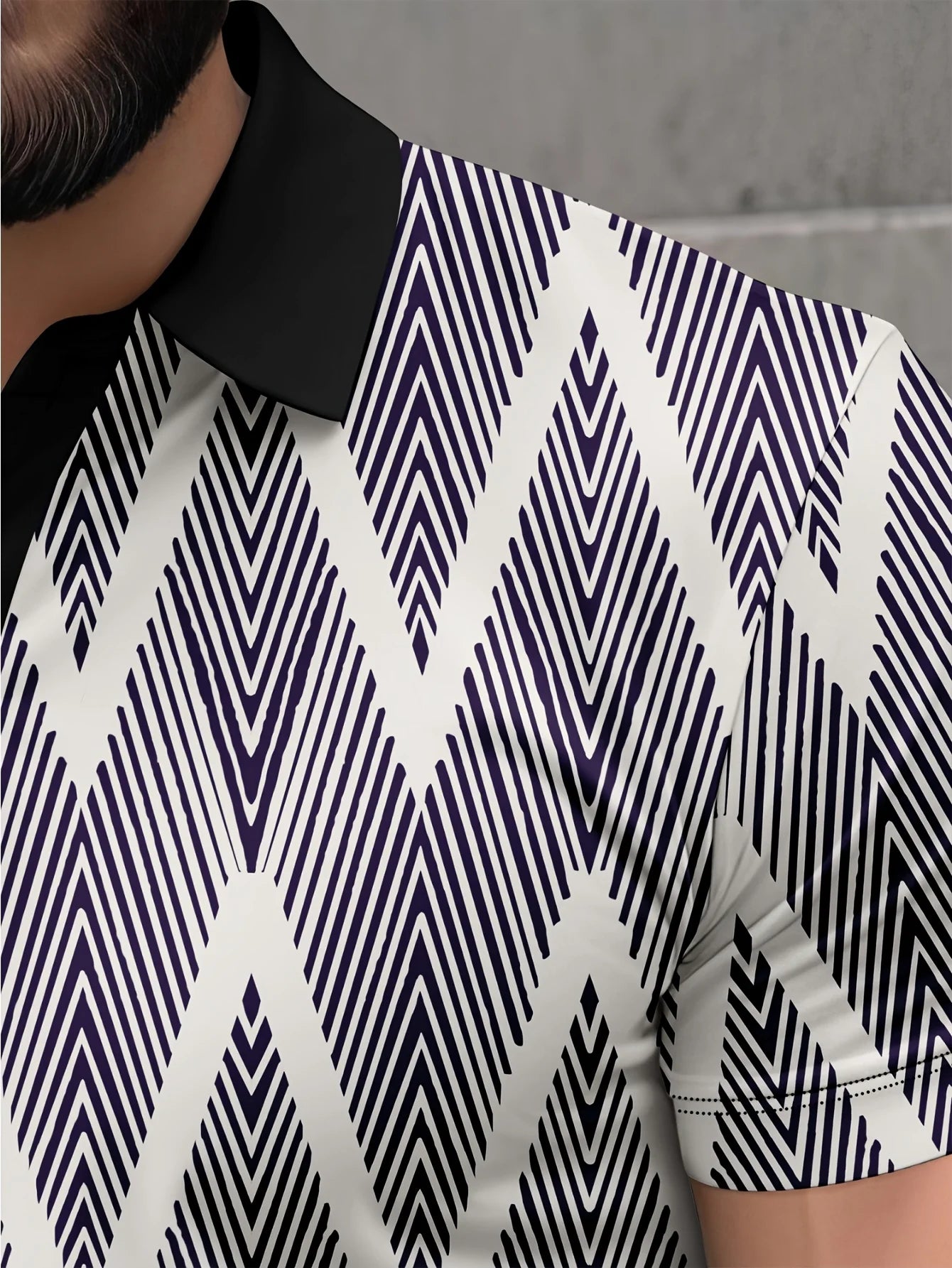 2026 Summer New Style Men's Short-Sleeved Polo Shirt With 3D Stripes Pattern Print Casual And Fashionable Breathable