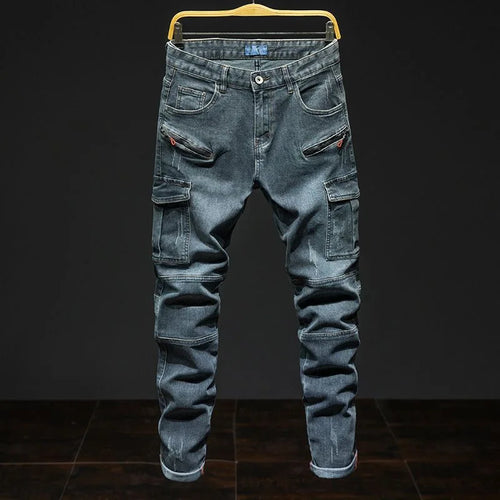 Autumn and Spring New Fashion American Vintage Multi-pocket Workwear Denim Jeans for Men Casual Sports High Quality Jeans 28-44