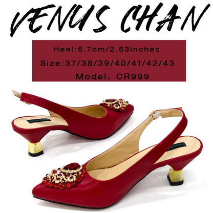 Venus Chan Italian Shoes and Bags Matching Set 2024 Nigeria Elegance Party Rhinestone Pointed Toe Women's Shoes High Heel