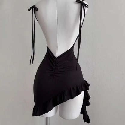 2026 Sexy Sleelveless Backless Mini Dress Women Summer Europe America Lace Up Bodycon Dresses High Street Party Club Black Dress