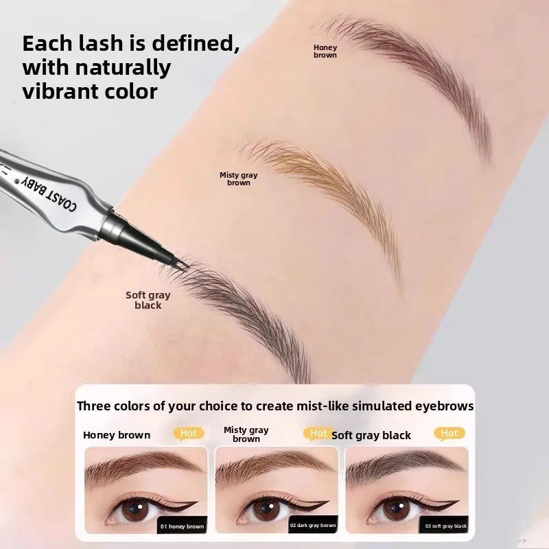 Beginner Friendly 2 Forks Tip Eyebrow Pen COAST BABY Waterproof Long Lasting Natural Smudge Proof Brow Pen