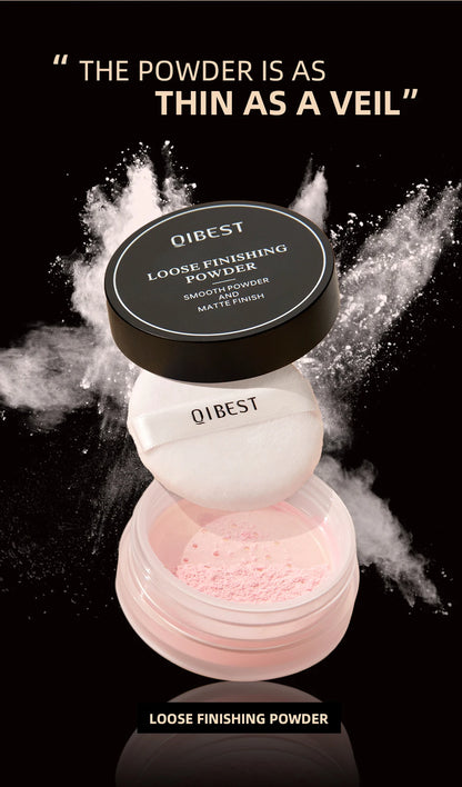 QIBEST 4 Colors Loose Powder Waterproof Oil-Control Matte Finish Compact Setting Powder Long-Lasting Invisible Pores Face Makeup
