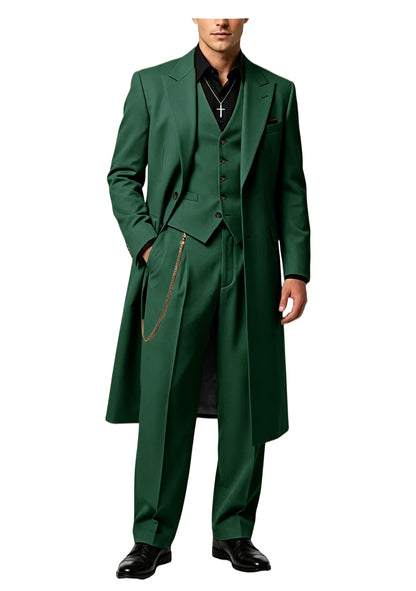 Men's Long Tailcoat 3 Piece Suit Set Blazer Vest Pants Formal Business Slim Fit Jacket Gothic Victorian Style Tuxedo for Wedding