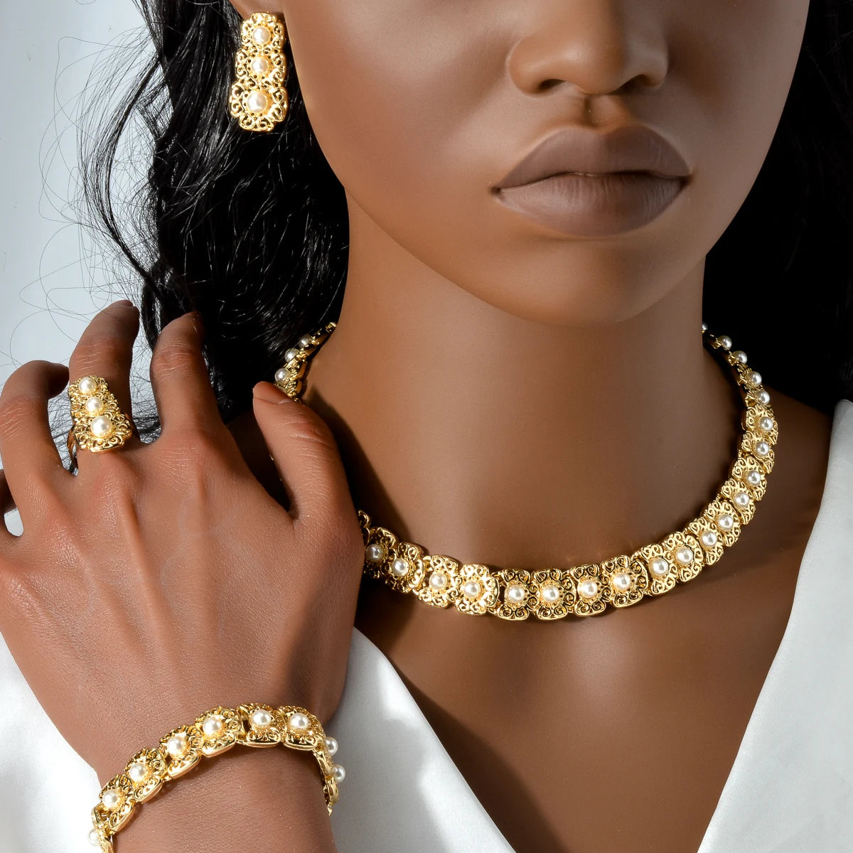 Luxury Quality Jewelry Set For Women Pearl Necklace Bracelet Ring Earring 2024 Trend Wedding Party Jewelry Set Mother's Day Gift