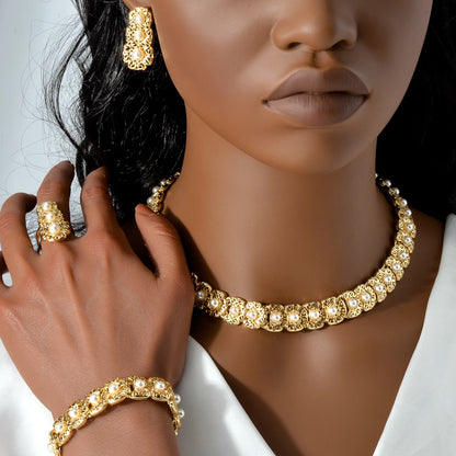Luxury Quality Jewelry Set For Women Pearl Necklace Bracelet Ring Earring 2024 Trend Wedding Party Jewelry Set Mother's Day Gift