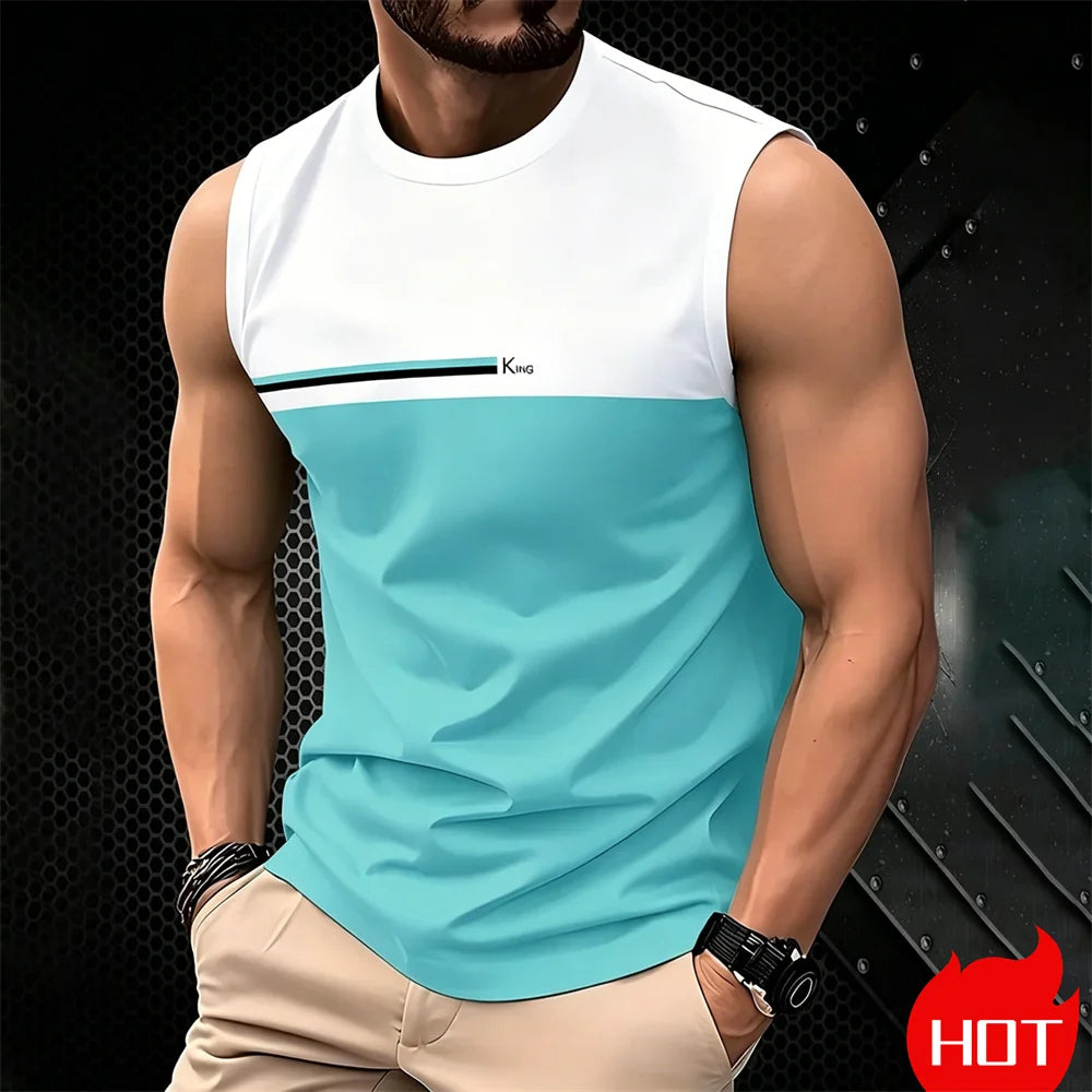 Summer Men's Casual sleeveless T-shirt Plus Size Simple O-Neck tank tops Clothing Outdoor Breathable 3D Printed Mens casual vest