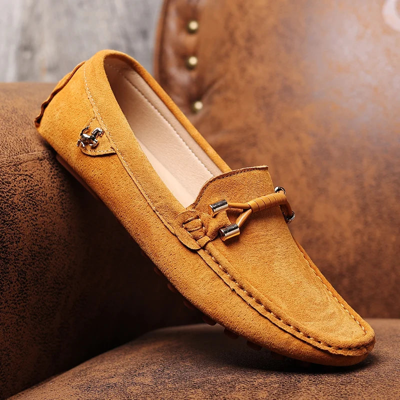 Men Genuine Leather Driving Shoes Metal Buckle Moccasins Slip-On Casual Loafers Men's Comfortable Flats Mocasines