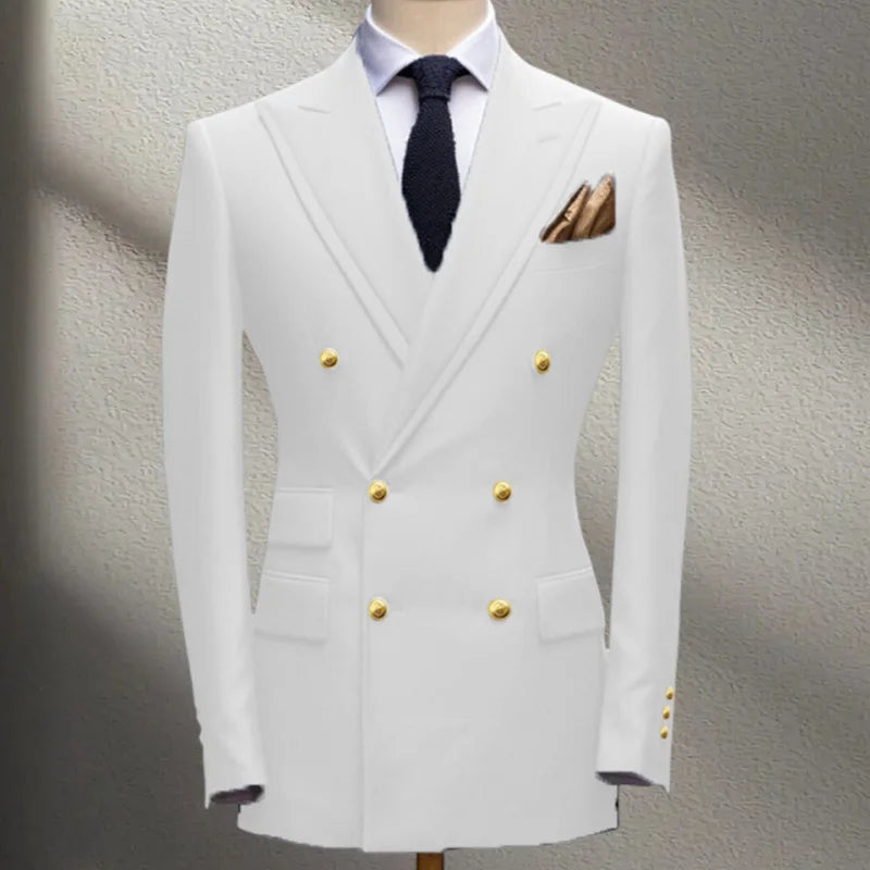 Blue Men's Suit Jacket Slimming Fashion Blazer Double Row Metal Buckle Men's Top Coat for Business Banquet Wedding