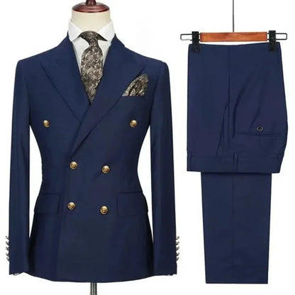 Double-breasted suit for formal occasions, gold buttons, men's outfit for weddings, dinners and parties