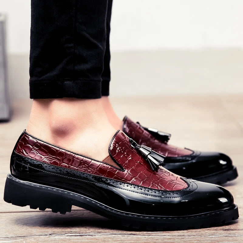 2026 New Lazy Man Slip-On Bean Shoes Men's Business Casual Crocodile Print 46 Large Size Fringed Leather Shoes Men